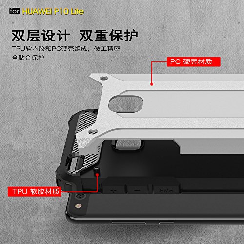 Fundas Huawei P10 lite Nova lite XINYUNEW TPU PC  Regalo Cristal Vidrio Templado  Premium Armadura H  brido caja de la armadura para el tel  fono Silicona Carcasa Case Funda para Huawei P10 lite Nova lite Oro