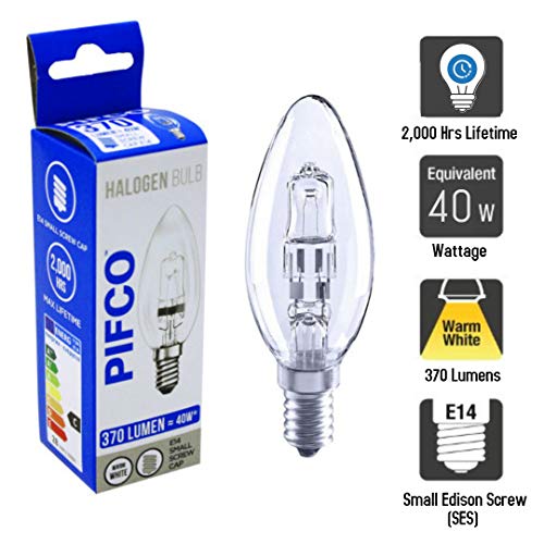10 x Pifco Halogen Clear Candle Light Bulb E14 Energy Saver 40W Warm White