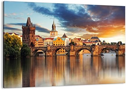 Canvas Wall Art Picture Photo City Prague The Czech Republic Bridge 70x50cm Canvas Prints Framed Art prints Decor Artwork Modern Pictures for Home Decorations Living Room Bedroom AA70x50-2819