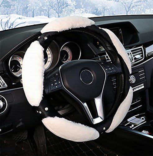YAYUE Ladies Car Steering Wheel Cover with Fashion Plush and Diamond Warm Winter , white