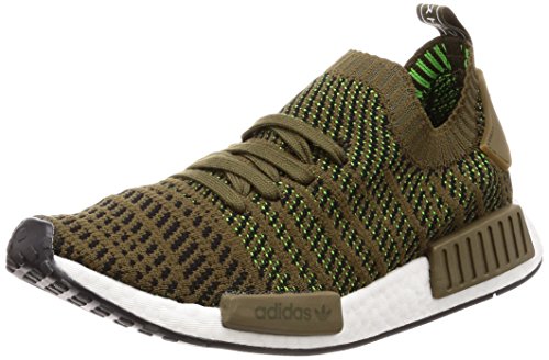 adidas Men's NMD_r1 Stlt Primeknit Low-Top Sneakers, Green (Trace Olive/Core Black/Solar Slime 0) 10