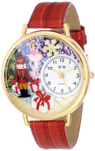 Whimsical Gifts Christmas Nutcracker 3D Watch | Gold or Silver Finish Large | Unique Fun Novelty | Handmade in USA | Red Leather Watch Band