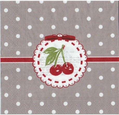 Cherry and Small White Dots on a grey background set of 20 Paper Napkins 33 x 33 cm