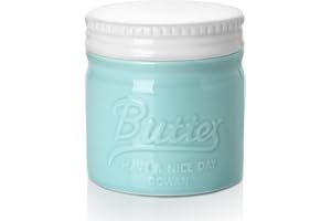 DOWAN Burriera in Porcellana, Portaburro in Porcellana, Burriera Stile Barattolo di Vetro con Coperchio e Acqua, Morbido e Distribuibile, Gadget da Cucina, Blu