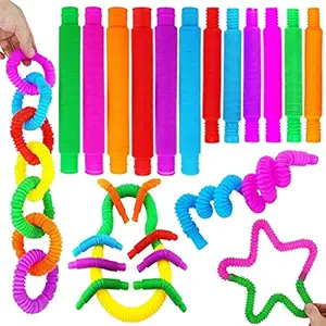 Pop Tubes Sensory Toys (Pack of 6) - Fidget Toys for Kids and Sensory Toys for Kids - Music Pipe Stress -Occupational Therapy Fidget Toys (Multi Color)