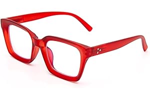 ‎AMORAYS Amorays Lesebrille Oversize Square Frame Vintage mit Anti-Licht Blau Linsen Reißverschluss Feder Brille Presbypia Leser für Damen Herren 6561NEW（rot,+1.5）