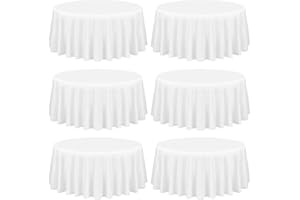 Showgeous 6 Pack White Round Tablecloth 90 Inch Round Table Cloth Polyester Table Cloths Round Washable Fabric Table Cover for Wedding Banquet Restaurant Buffet Parties and Camping
