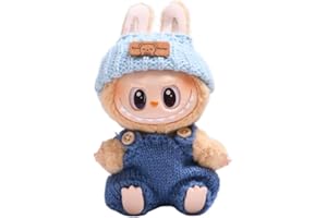 MINGSOLDIER 17cm Doll Clothes Suitable for 17cm labubu Dolls Accessories Sitting 1hat+1blue Romper no Doll