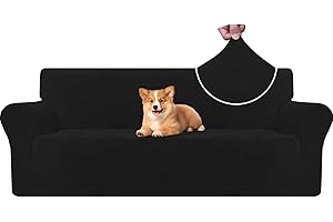 CYCMACO Copridivano Velluto Spesso 3 Posti, Elasticizzato Copri Divano Con Braccioli, Copridivano Antigraffio Gatto, Copridivani Antiscivolo Antimacchia, Universale Sofa Cover, Nero