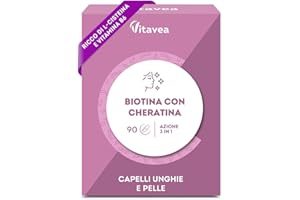 Biotina & Cheratina Liposomiale – Integratore per Capelli, Pelle e Unghie – Cheratina 300 mg, Biotina Potenziata, L-Cisteina, Vitamina B7 e B6 – 90 Capsule – Vitavea