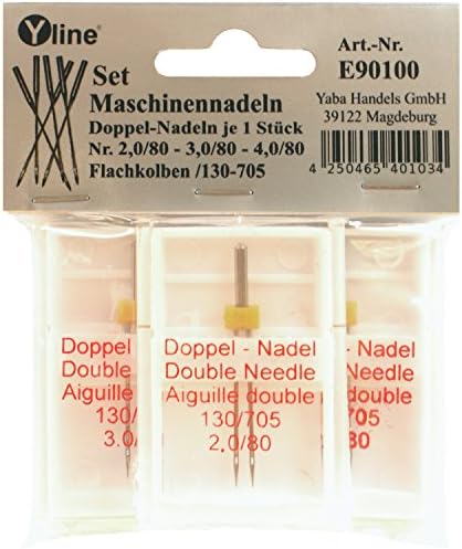Set of 3 double needles, 2.0 / 80 / 3.0 / 80 / 4.0 / 80, 130/705 flat piston, for sewing machine, machine needles, E90100
