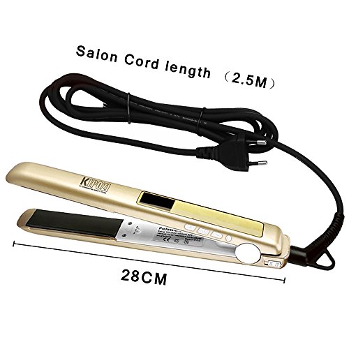 KIPOZI Pro Haarglätter Ionen Glätteisen Salon 230 Digital LCD ionische Titan-Platten Anti-Spliss Haarstyling Dual-Spannung (100-240 V,Gold) - 5
