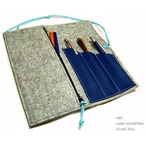 Federmäppchen mit Reißverschlussfach Stifteetui Wollfilz Filz, Farbauswahl Leder + Kordel + Holzperle für Schule Studium etc.