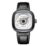 YZPNSSB Männliche Uhr Multifunktions-Mode Persönlichkeit beiläufige quadratische Wasserdichte Quarzuhr Automatische Aushöhlung mechanische Uhr Trend (Farbe : SCHWARZ)