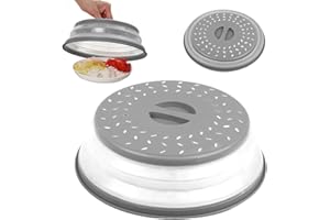 Foldable Microwave Cover, Hillylolly Microwave Plate Covers for Food Collapsible, Microwave Plate Cover Flat 26cm, BPA Free, Preventing Excessive Water Loss from Food(Grey)