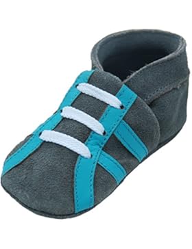 Lederpuschen Hausschuhe Kindergartenschuhe Krabbelschuhe Baby Lederschuhe Schläppchen Lauflernschuhe mit Wildledersohle...