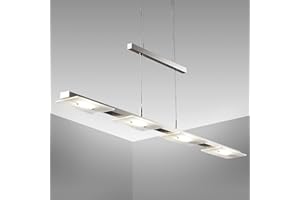 ‎B.K.LICHT B.K.Licht - LED Pendelleuchte stufenlos höhenverstellbar, warmweiße Lichtfarbe, 4 LED Platinen, Hängeleuchte, Hängelampe Esstisch, Esszimmerlampe hängend, Wohnzimmerlampe, 85,4x8x120 cm, Matt-Nickel