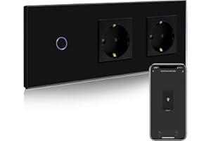 BSEED Enchufe Doble Normal con Interruptor de luz WiFi,Compatible con Alexa y Google Home,Control de APP y Función de Temporizador,1 Gang 1 Vía WiFi Interruptor de Luz con Enchufe Doble Negro