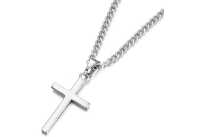 DOKIA Cross Necklace Men - Cross Pendant Stainless Steel Cross Necklace for Women, Simple Men Necklace Silver /Gold /Black Figaro Curb Chain (45/55+ 5cm), Christmas Birthady Religious Gifts for Boy Girls