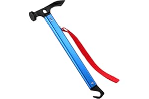 QWORK Martillo Camping 30.5 cm, Aluminio, Multifuncional con Removedor de Clavijas, Azul, 430 gramos