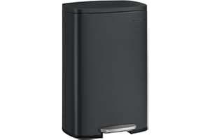 SONGMICS Kitchen Bin 13 Gallon (50 L), Pedal Rubbish Bin, Soft Close, Step-On Pedal, Steel, Inner Bucket, Black LTB050B02