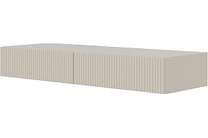 SELSEY Veldio Wall-Mounted Makeup Dressing Table 110 x 40 x 16 cm, Gray Beige Vanity with Slatted Front, Matte Finish, MDF Fronts, Laminated Board for Durability, 2 Push-to-Open Drawers