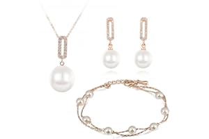 Crystalline Azuria Kristallen Perlen Schmuck-Set Halskette Anhänger 45 cm Ohrhänger Ohrringe Armband 18 kt Vergoldet für Damen