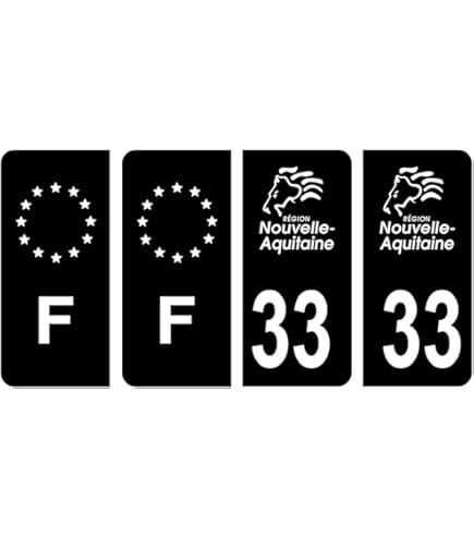 HADEXIA Autocollant Stickers Plaque Immatriculation Département 33 Gironde Région Nouvelle Aquitaine Noir Couleur