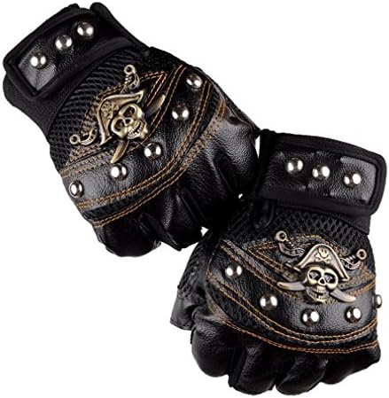 Mens Motorbike Cycling Gloves,PU Leather Personalized Velcor Sport Gym Mountain Biker Gloves (Black)