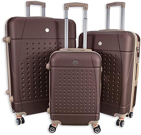 Rocklands Lightweight 4 Wheel ABS Hard Shell Luggage Set Suitcase Cabin Travel Bag ABS18 (Set of 3 (20"+25"+29"), Brown)