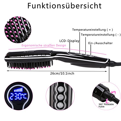 ACEVIVI Negative Ionen Anion Keramik Glättbürste Haarglätter mit Warmluft und LCD EU Stecker Schwarz - 4