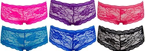 Pack of 6 Pieces, Briefs with lace uni boy Short Hipster French Knickers, Women and Girls