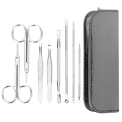 Blackhead Remover | 8-Piece Beauty Set , Pimples Remover Set | Complete Set of 5 Different Tools Professional Blackhead Remover - Professional Comedone Extractor | Treatment for Spots, Blackheads and Pusteln | for Blemished Skin | Shaped | High Quality Tools with Leather Case