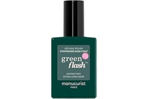 Manucurist Base Coat Vitaminée Green Flash™ - Base Coat Vernis Semi Permanent - Gel Ongle - Tenue Jusqu'à 12 Jours -12-Free - 84% d'Ingrédients Bio-Sourcés - Fabriquée en France - Flacon 15 ml