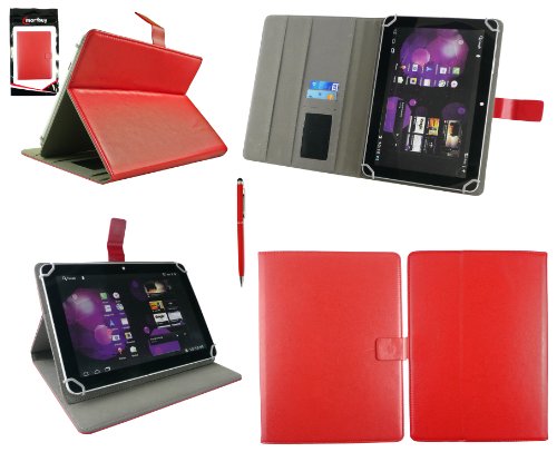 Emartbuy® Bq Aquaris E10 / Aquaris E10 3G 10.1 Inch Tablet Universal Range Rojo Ángulo Múltiples Executive Folio Funda Carcasa Wallet Case Cover Con Tarjeta de slots + Rojo Dual Función Lápiz Óptico
