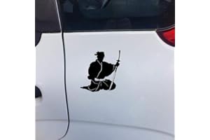 Handmade By Stukk Sentado Samurai en la rodilla con espada Fun Weating Bumper Vinyl Sticker 12,7 cm x 13.3 cm - Negro