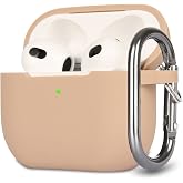 Silicone Case Compatible with AirPods 3 Case and Protective Case for AirPods 3rd Generation 2021 Shockproof Soft Thin Case for Airpods 3 with Carabiner Front LED Visible Milk Tea