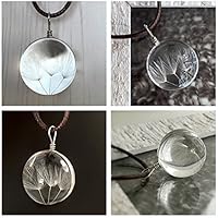 Damen Halskette mit Glas-Anhänger echte Pusteblume-Schirmchen in einer Glaskugel mit Lederband-Kette braun 50cm Handmade Glücksbringer Geschenkidee