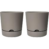 ToXA Begonya Saksı Tabaklı Drenajlı Mat Plastik &Ccedil;i&ccedil;ek Saksısı (2 Adet, 5 Litre, 21cm, Bej)