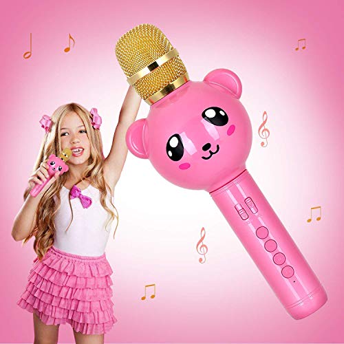 Inalámbrico Micrófono Karaoke para niños con Altavoz, Yunbaoit Micrófono Mano Profesional Karaoke Compatible con iPhone/Android/Smartphone, fiesta al aire libre Muisc cantando y grabando(Rosa)
