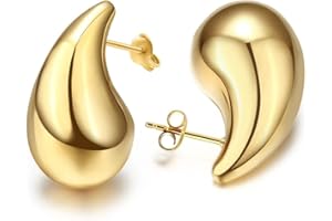SIXDUTON Pendientes Gota de Agua, 18K Chapado Aretes de Aro Gruesos de Oro, Hipoalergénicos Ligeros Aretes para Mujeres y Niñas