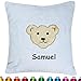 Produktbild Steiff Kissen bestickt mit Namen, Junge, Baby Frottee Babykissen Kuschel-Kissen mit Wunschname, Kopfkissen mit Teddy Bär Applikation, 100% Baumwolle, Flauschig, 40x40 cm, Farbe Blau