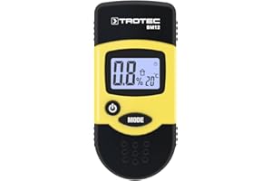 TROTEC BM12 Humidimètre - Testeur d'humidité à broches professionnel, compact, écran lumineux rétro-éclairé - pour bois de chauffage, matériaux divers