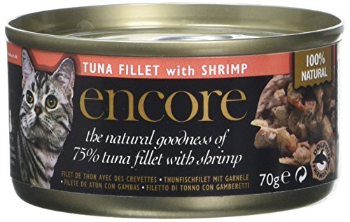 Encore Natural Cat Food Tin tonno e gamberetti, 70 g, Confezione da 16