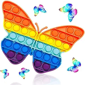 Galaxy Hi-Tech Pop It Fidget Toys, Push Pop Bubble Fidget Sensory Toy,Special Needs Silicone Stress Relief Toy, Great Fidget Toy Sensory Toys Gifts for Girls Boys Kids Adults (Butterfly-Rainbow)