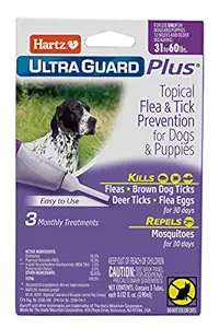 Hartz UltraGuard Plus Topical Flea & Tick Prevention for Dogs and Puppies - 31-60 lbs, 3 Monthly Treatments