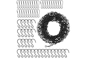 Suwimut Hanging Chains, Black Metal with 30 S Hooks and Clips for Bird Feeders, Planters, Billboards, Chalkboards, Wind Chimes, Lanterns, Outdoor Indoor Use