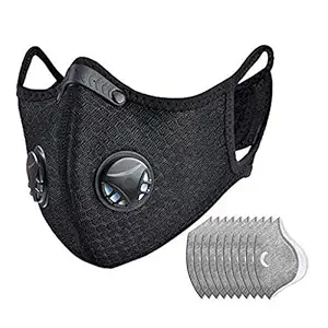 Toodii Men's/Women's Half Face Reusable Washable Highly Breathable Elastic Nylon Face Protective Mask with Breathing Valve with 10 Filters (Black)