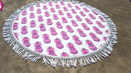 Purple Pineapple Roundie Indian Mandala Round Roundie Beach Throw Tapestry Hippy Boho Gypsy Cotton Tablecloth Beach Throw , Round Yoga Mat By Fairdecor
