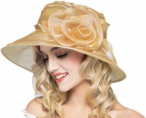 Women's Summer Organza Hat Beach Hat Baseball Cap Bucket Hat Fedorahüte Large Edge Anti UV Folding Wedding Party Festival Hat – Multi-Coloured -  - Large